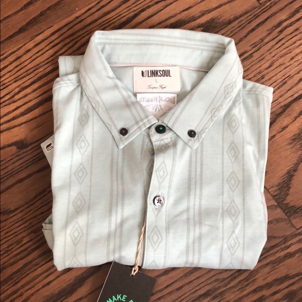 Green tribal print button down shirt